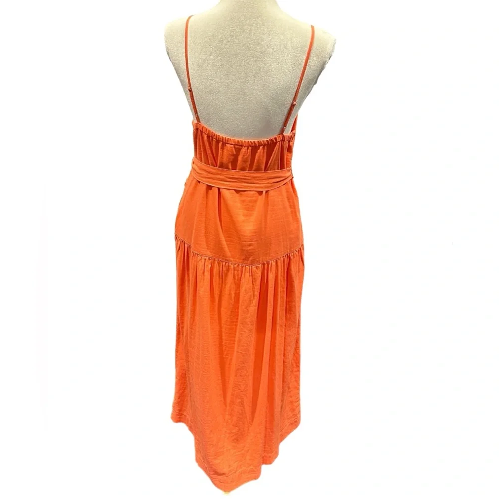 GAP Drop Waist Coral Linen Blend  Maxi Dress Small Tall‎ - Picture 2 of 11
